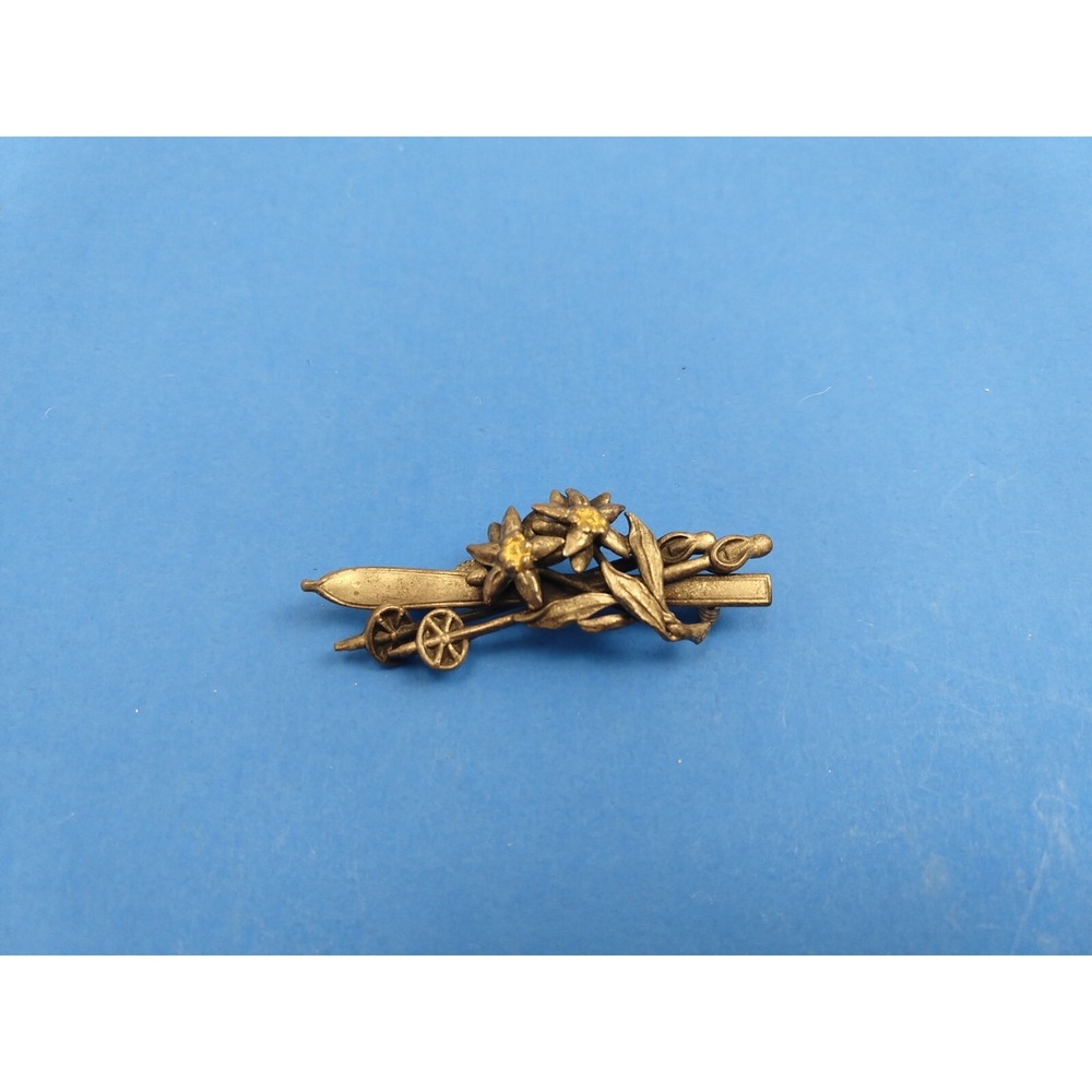 Vintage West Germany Ski & Flowers Silver Tone Brooch